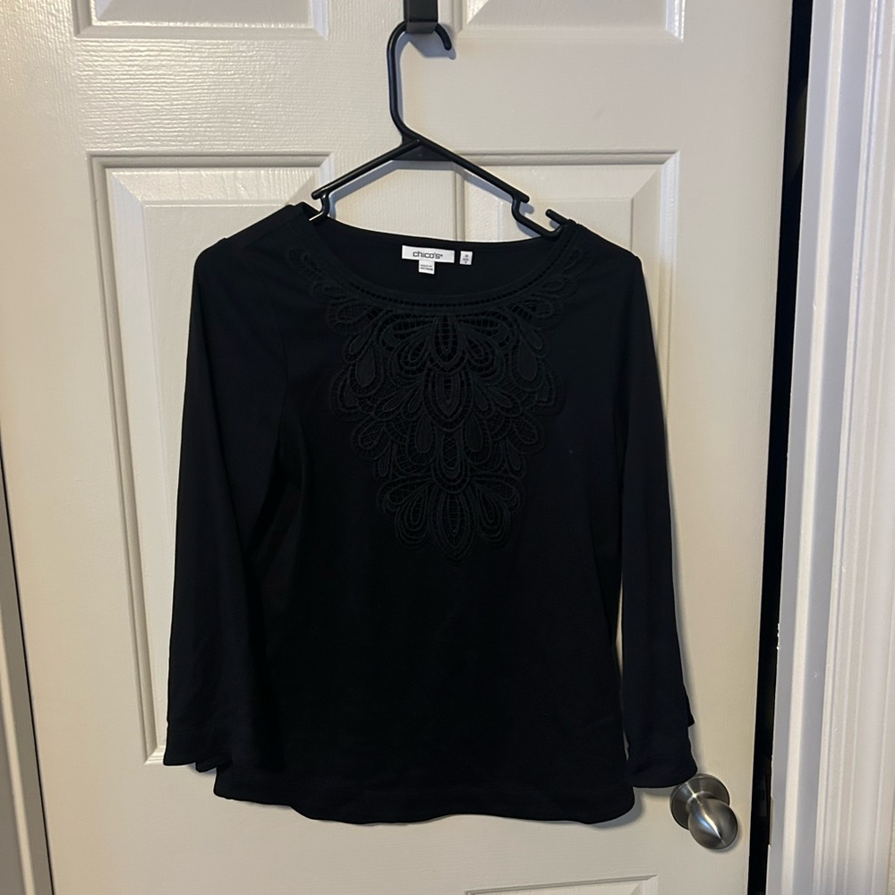 Chico's Elegant Black Embroidered Blouse